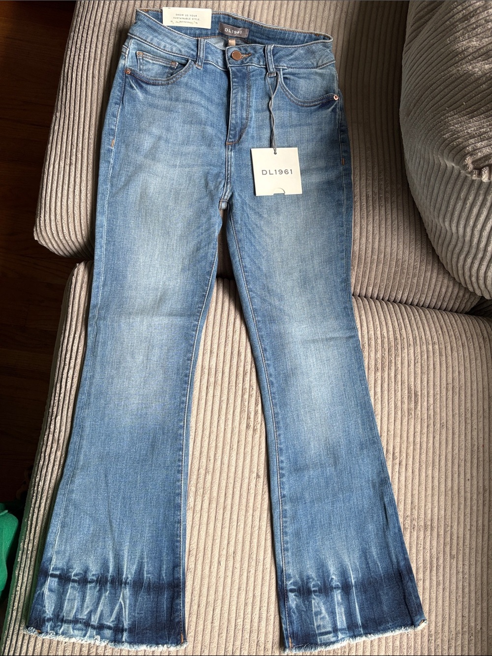 DL1961 Women's Light Blue Ankle Flare Jeans with Dark Hem